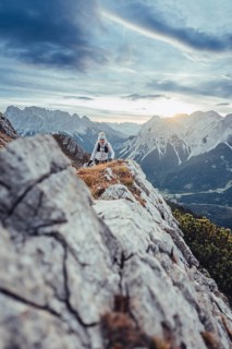 Trail running on the Grubigstein in the Tiroler Zugspitzarena in Tyrol in the Alps in Austria