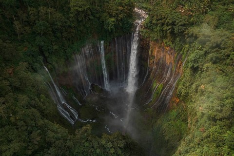 Aerial view of Tumba Sewu Waterfall, Java, Indonesia