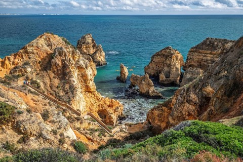 View of the breathtaking seaside cliffs around Ponte da Piedade in Lagos, Portugal