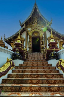 Steep stairway to Wat Phra That Doi Kham Buddhist temple complex, Chiang Mai, Thailand