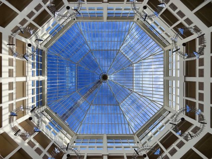 Atrium, view, interior view of the central hall in the town hall in Dortmund, Ruhr area, North