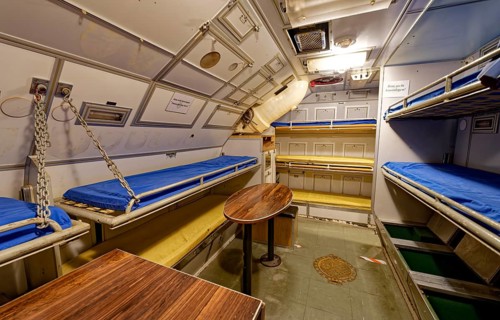 Museum submarine H.M.S.Otus. Mass, bedroom, bunk. Sassnitz, Mecklenburg-Western Pomerania, Germany