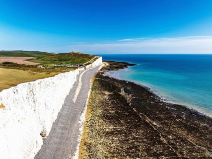 Seven Sisters Cliffs from a drone, English Channel, East Sussex, South-east England