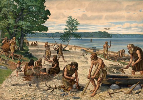 Historical presentation from 1907, settlement of the Ertebolle culture, a Neolithic hunter-gatherer