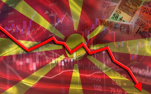 North Macedonia financial fall on economy market. Macedonian financial crisis on economic graph