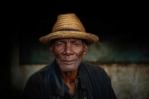 Portrait of an elderly man at the weekly market market in Ambalavao in southeastern Madagascar