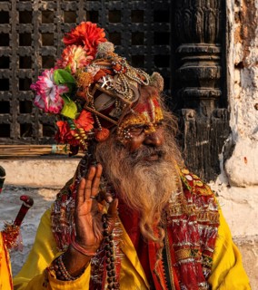 Sadhu with painted face, mendicant, wandering ascetic, holy man, Hinduism, Pashupatinath,