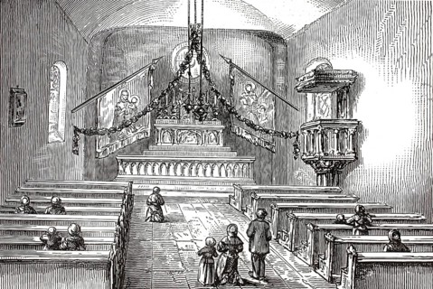 Interior view of the church in Marpingen in Saarland, world-famous for its historic Marian