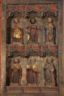Six apostles on the late Gothic high altar built in 1476, winged altar, triptych, interior view,