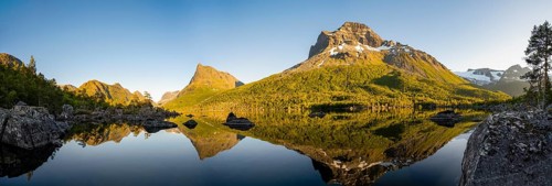 Panorama, picturesque mountain landscape in the Innerdalen high valley, Innerdalstårnet peak