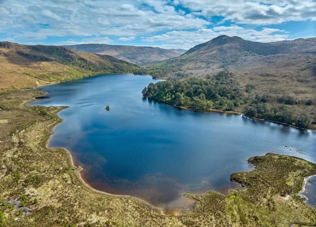 Panoramic aerial landscape photo at Loch Shieldaig in the Highlands, Scotland, UK