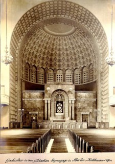 Impressive Jewish synagogue with richly decorated dome and large, empty interior, Alexander Beer