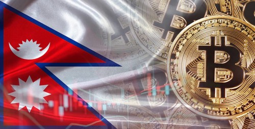 Bitcoin cryptocurrency with Nepalese flag. Investors in Blockchain Technology with Nepal flag