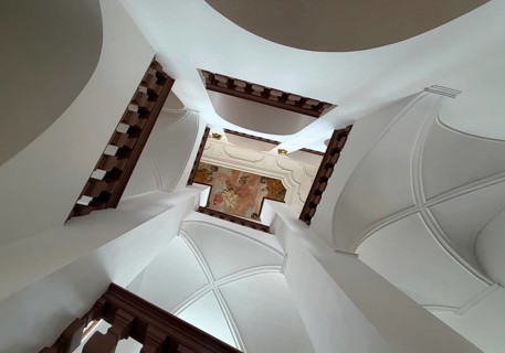 View of a ceiling painting in the open, representative main staircase, Fulda City Palace, East