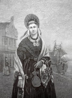A wealthy Dutch citizen modeled on bridal or holiday costumes from the North Frisian islands such