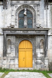 Detailed view, side portal of the Saint Nizier church in the old town of Troyes, Aube department,