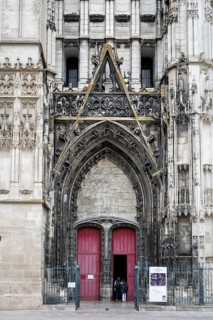 Detailed view of the magnificent main portal of the Saint-Pierre-et-Saint-Paul de Troyes cathedral