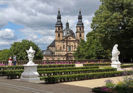 Fulda Cathedral seen from the Upper Palace Garden with Kaisersaal Terrace, City Palace, Baroque