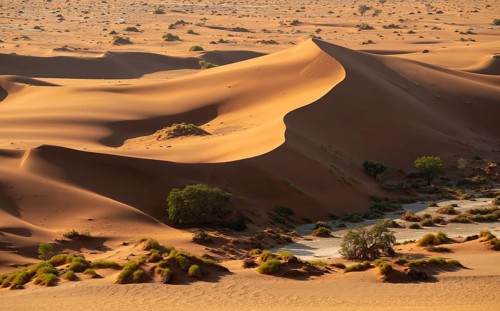Green trees between red-yellow Namib sand dunes, Namib Desert, Namib-Naukluft National Park,