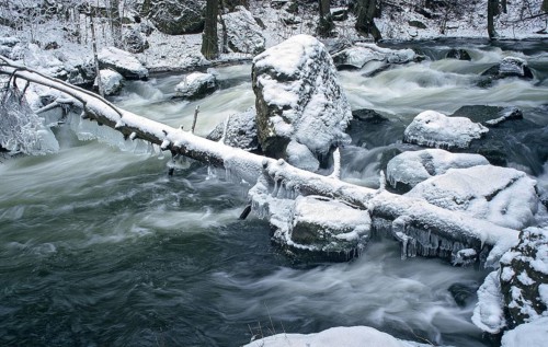 Germany, Pöhl, Saxony, Triebtal, stream, ice, flowing water, ice, landscape, snow, winter