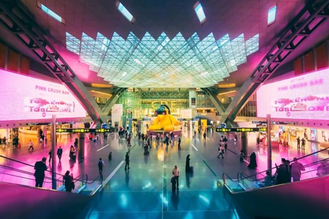 Doha, Qatar - 23rd, january, 2026: Hamad International Airport terminal with travelers passengers.
