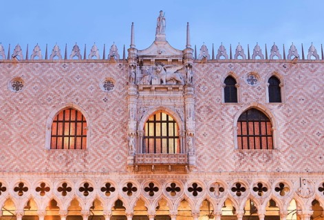 West façade of the Gothic Doge's Palace in the evening, Venice, Veneto, Italy
