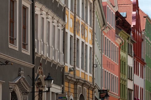 Row of houses in different architectural styles, Brüderstraße, Görlitz, Upper Lusatia, Saxony,