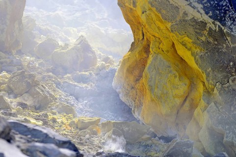 Sulphur and sulfur vapors, Vulcano, Aeolian or Lipari Islands, Sicily, Southern Italy, Italy