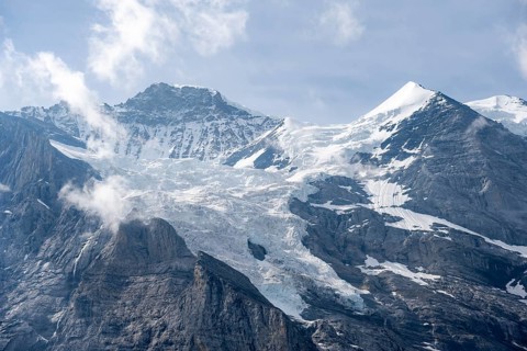 Glaciated summit of Mönch and Jungfrau, Bernese Alps, Bernese Oberland, Switzerland