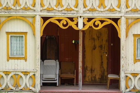 Detailed view of a historic Norwegian wooden house, Kviteseid, Telemark, Norway