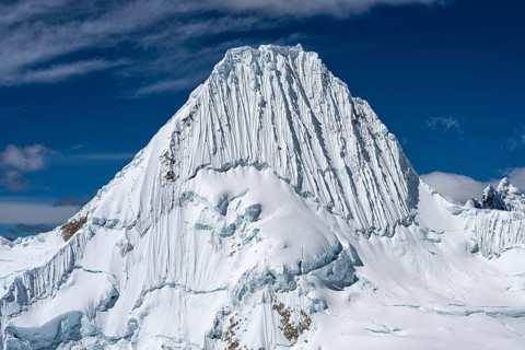 Alpamayo, southwest face, 5947 m, with the title of most beautiful mountain in the world,