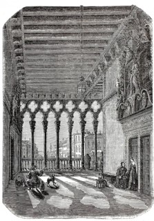 Room in the famous Ca' Foscari, Palazzo Foscari, in Venice, around 1880, Italy, illustration,