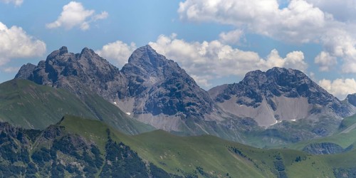 Mountain panorama of Marchspitze, 2614 m, Großer Krottenkopf, 2657 m, Kleiner Krottenkopf, 2553 m,