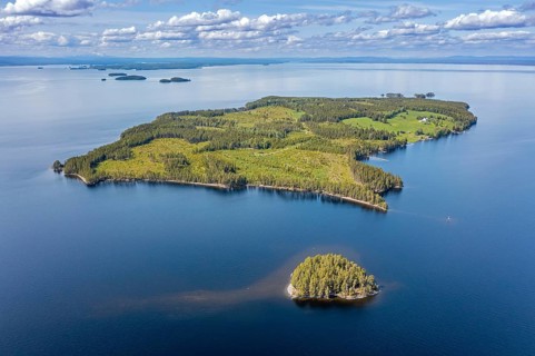 Aerial view over Verkön, island in Lake Storsjön in the Norderö district, Jämtland, Sweden,