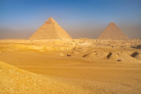 Desert and the pyramids of Giza, Egypt
