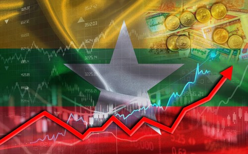 Burmese economic growth on financial graph. Myanmar financial growth on market graph