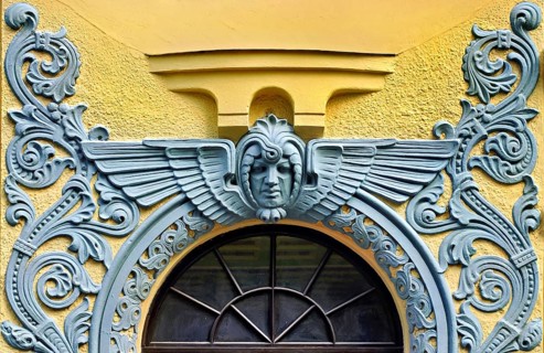 Art Nouveau house in the historic old town of Riga, Latvia