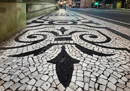 Black and white paving, Calçada Portugesa, traditional limestone and basalt mosaic paving,