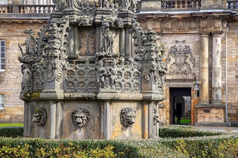 Courtyard fountain at Palace of Holyroodhouse, Holyrood Palace, official residence of the monarch