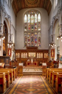 Interior view of choir room, altar, St Mary Aldermary Church, City of London, London, England,