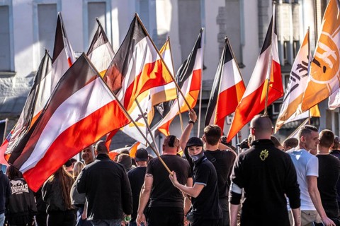 Party Die Heimat, successor of the NPD, demonstrates in downtown Essen on May 1, demands