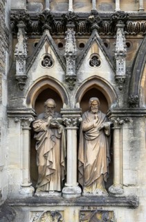 Stone statues of saints Matthew and Mark, parish church of St John the Baptist, Frome, Somerset,