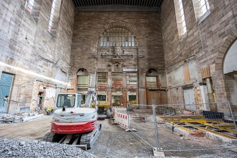 Gutted ticket hall at Stuttgart train station 21 Construction site of a new main train station in