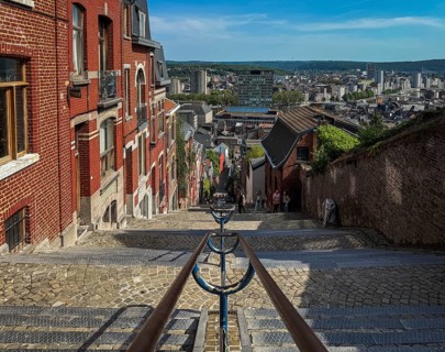 The Montagne de Bueren, Büren Treppe, tourist attraction in the old town of Liege, Belgium
