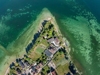 Aerial view, top-down view of the westernmost part of the island of Reichenau, district of