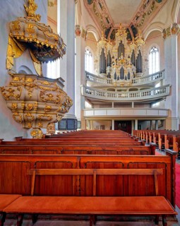 Naumburg Evangelical Lutheran City Church St. Wenzel, interior with pulpit and view of the gallery