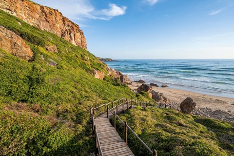 Road to the beach, coast and sea at Robberg Nature Reserve, Plettenberg Bay, South Africa
