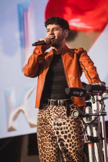 Rapper Baran Kok performing at the opening of CSD Berlin 2006 on 24.07.2026 at the Brandenburg Gate