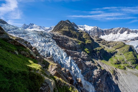 Mountain panorama, picturesque high-alpine mountain landscape with Lower Eismeer glacier range and