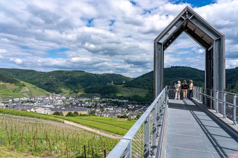 The wine town of Bernkastel-Kues on the Middle Moselle, Skywalk viewing platform above the district